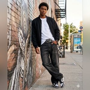 SOUTHPOLE 5180 Dark Wide-Leg Washed Look Jeans & Belt